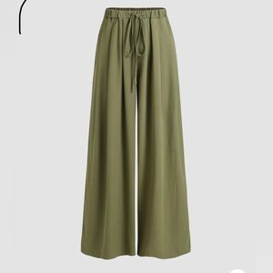 Green cinch wasted pleated wide leg pants.
